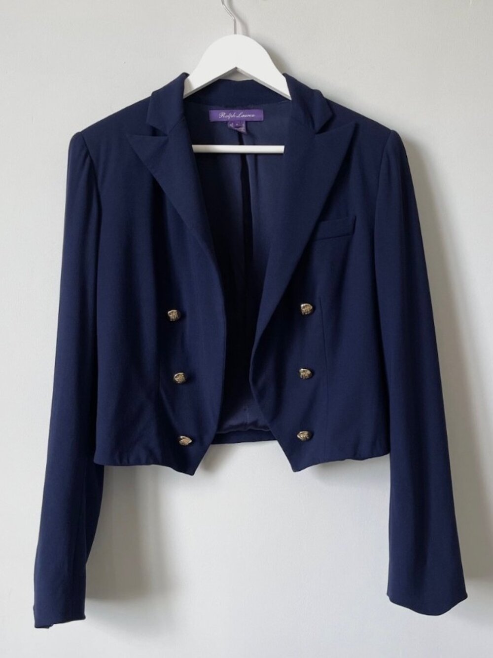 Ralph Lauren Purple Label/Runway Navy Blue Open Cropped Blazer size 8